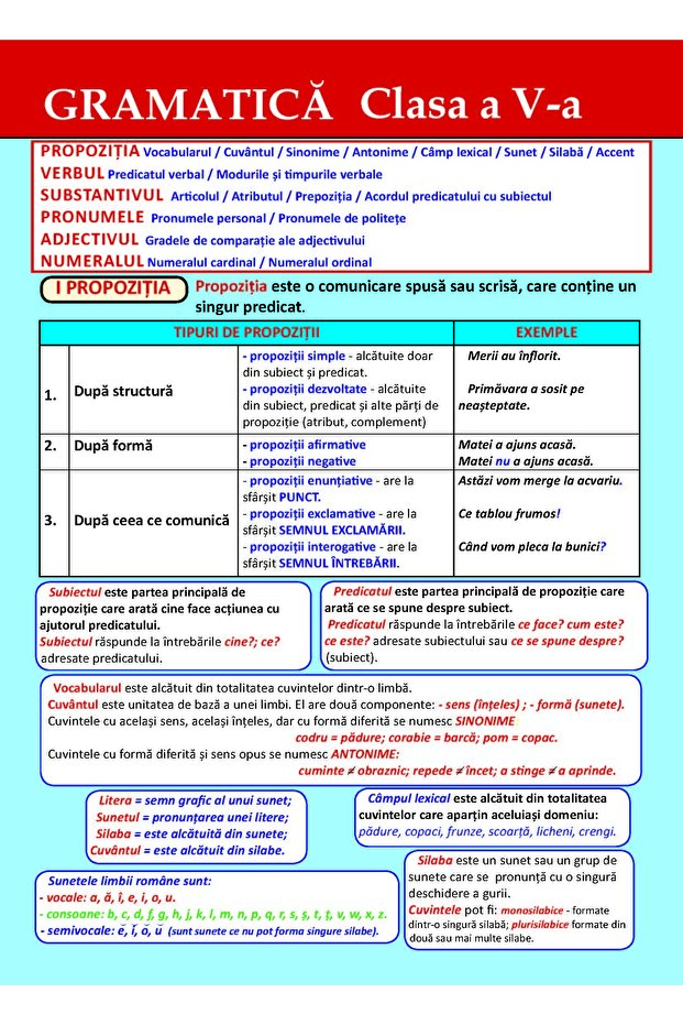 PLANȘĂ GRAMATICĂ CLASA 5 - 1
