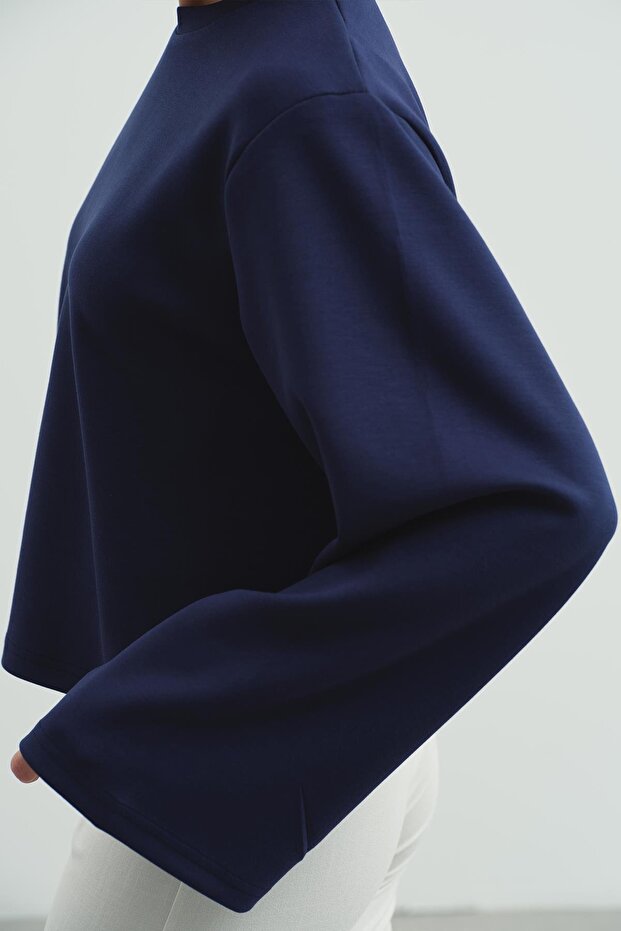 Oversize Basic Kısa Sweatshirt 981 Sax - 2