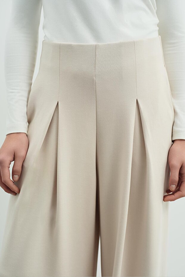 Pure Touch Tek Pileli Pantolon Bej - 4