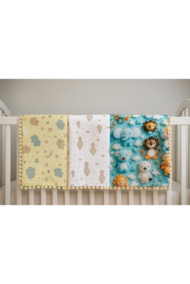 100% Cotton Double Layer and Double-Sided Muslin Baby Cover & Baby Blanket 80X90 Set of 3