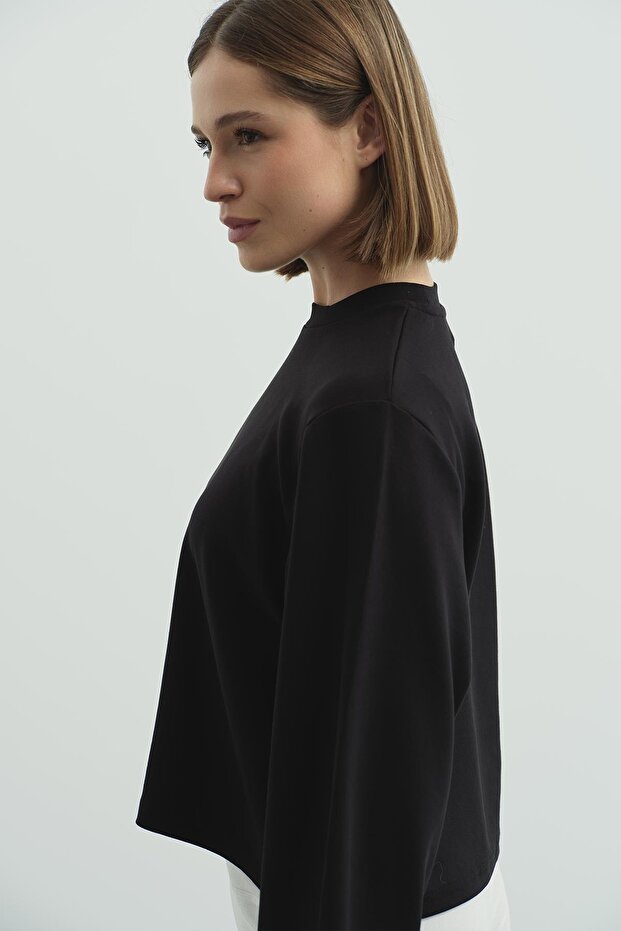 Oversize Basic Kısa Sweatshirt 981 Siyah - 3