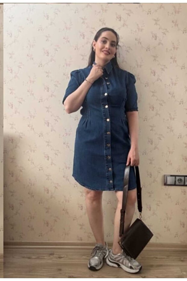 3 Pensli Düğmeli Elbise - 1