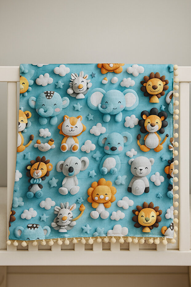 Multi-Purpose 100% Cotton Double Layer and Double-Sided 3D Muslin Baby Cover & Baby Blanket 80X90
