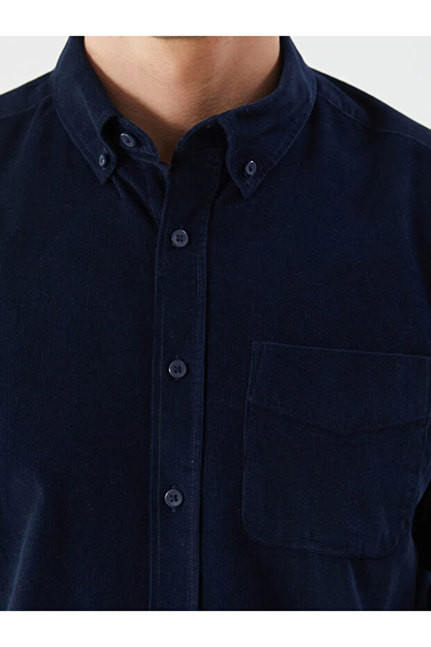 Regular Fit Uzun Kollu Kadife Erkek Gömlek - 6