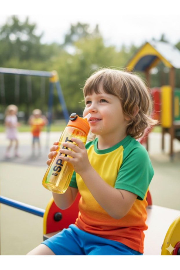 Titiz Rio Water Bottle 750 ml with Lid - with Straw, Water Bottle with Protective Cover, Orange