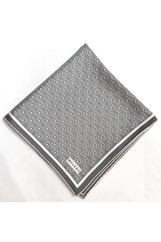 Tivil Monogram Silk Scarf 41408-Grey-Ecru-