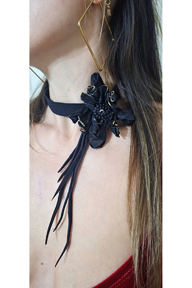 Gotik siyah deri chocker - 4