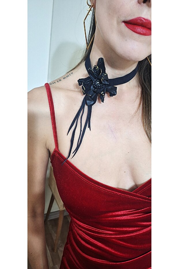 Gotik siyah deri chocker - 1