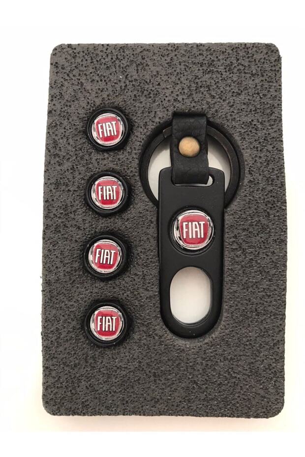 4 Pieces Plastic Valve Cover and Keychain Set with Fiat Logo