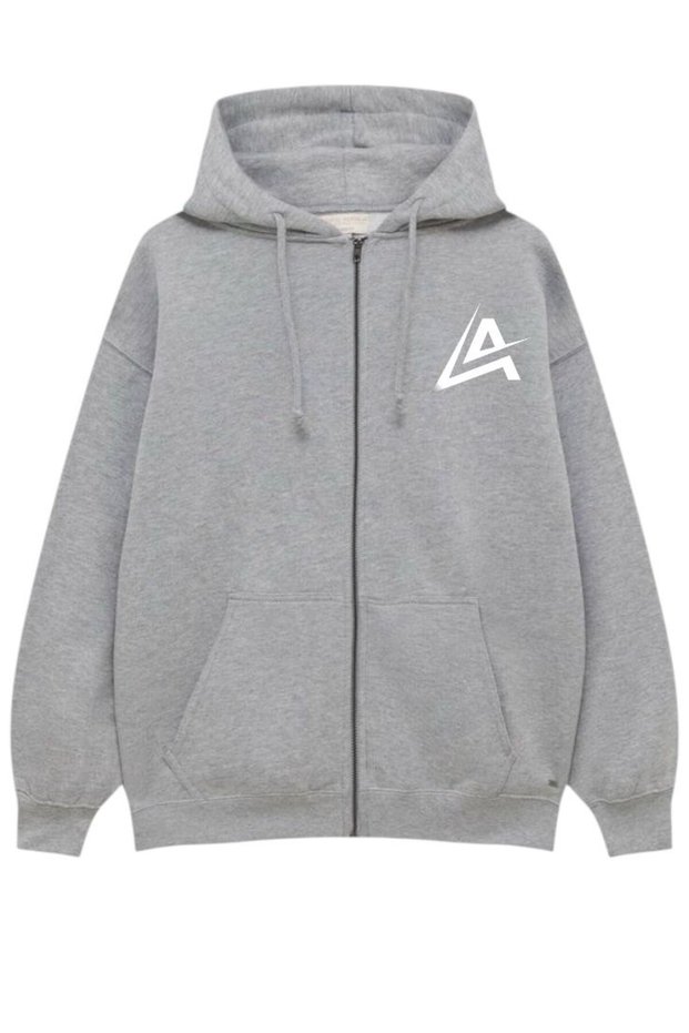 New Season Zippered 3-Ply Cotton Grey Printed Sweatshirt