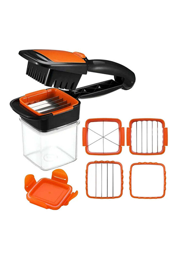 Manual Multi-Blade Fruit & Vegetable Chopper - Small Dicer with Storage Container - 1