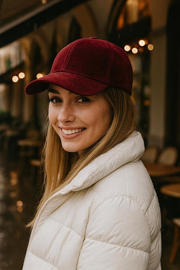 Burgundy Suede Women's Cap Hat