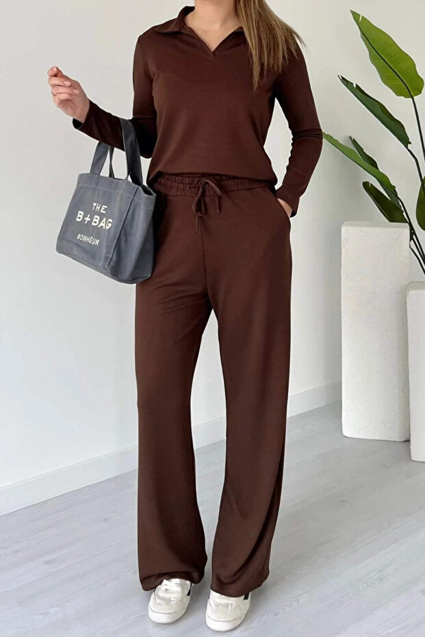 Women's Modal Fabric Polo Neck Long Sleeve Suit 3114