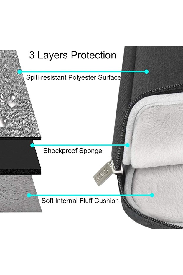 Laptop Sleeve 13.3 inch Polyester Vertical Case with Pocket - Black