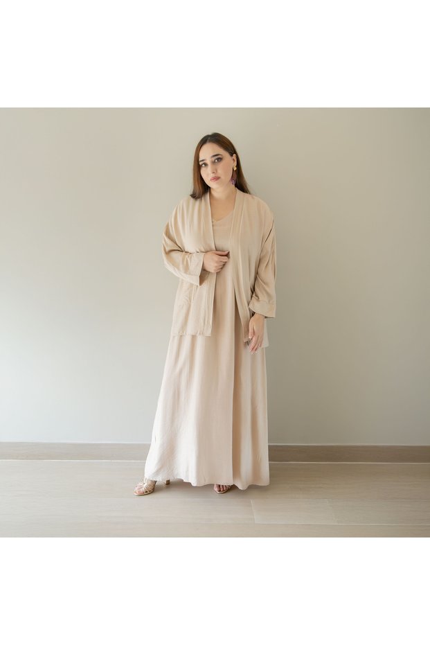 Ladies Casual Dress – Polyester Rayon Blend Dress with Shrug, Tie Belt and Pockets