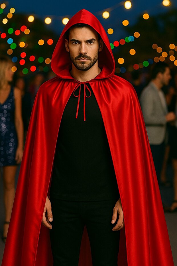 Red Devil Cloak with Hood 120 cm Halloween Costume Accessory