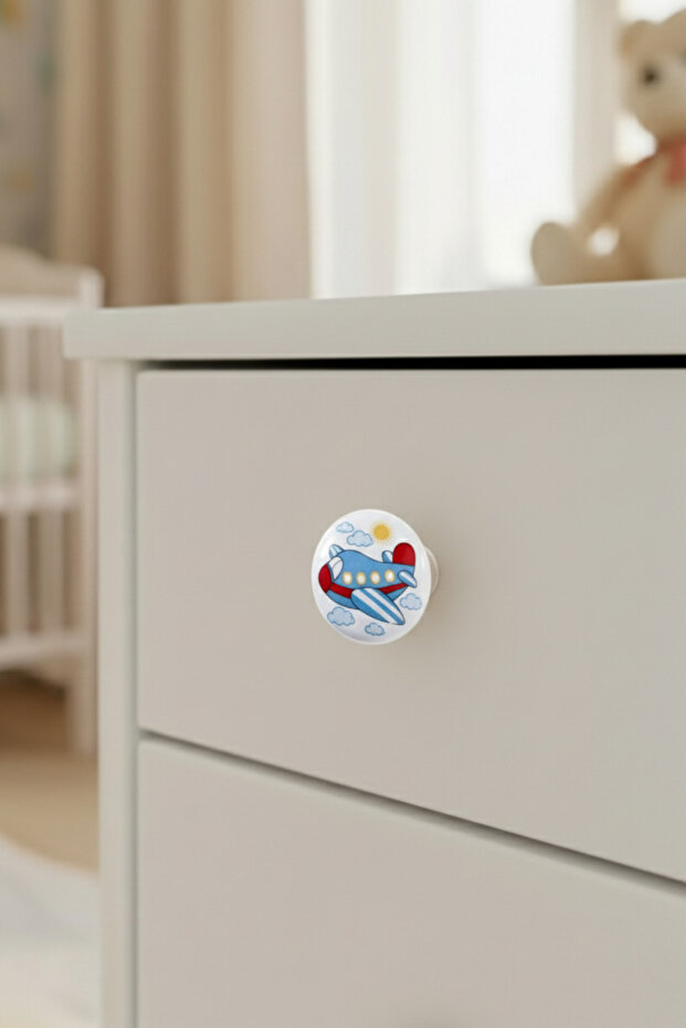Porcelain Airplane Pattern Children's Room Furniture Handle Ceramic Drawer Cabinet Knob