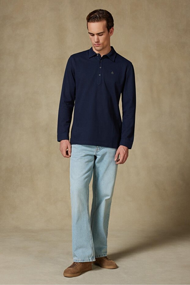 Castle Pike Pamuklu Comfort Fit Lacivert Polo Yaka Erkek Düz Polo Shirt - 3