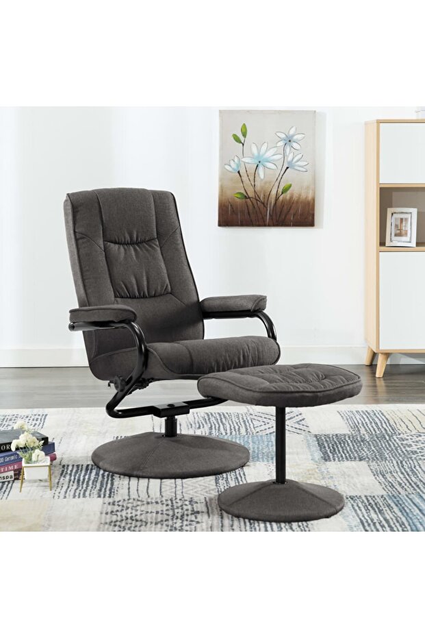 Recliner Chair with Footrest Dark Grey Fabric