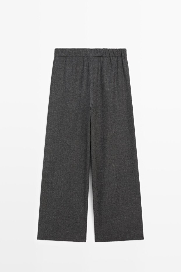 %100 yün geniş paça dokulu pantolon - 4