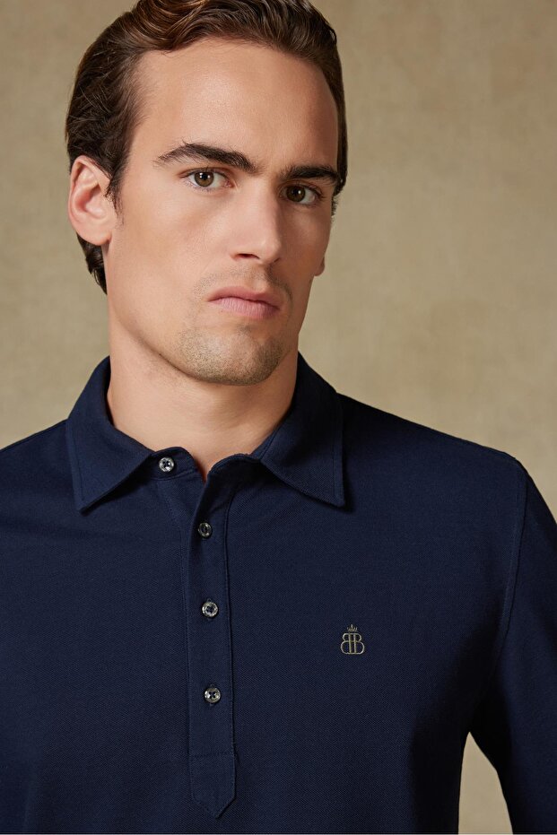 Castle Pike Pamuklu Comfort Fit Lacivert Polo Yaka Erkek Düz Polo Shirt - 4