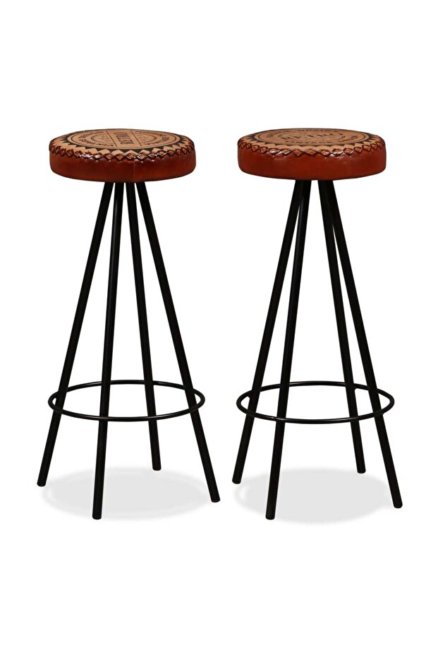 Bar Stools 2 pcs Real Leather