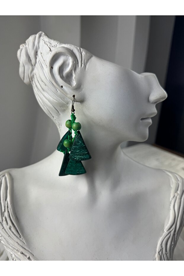 Yeşil Ahşap el yapımı küpe - 1