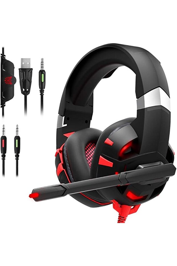 DIOWING K2 Gaming Headset – 7.1 Surround, Noise-Canceling Mic, LED, Wired Over-Ear (Red) - 1