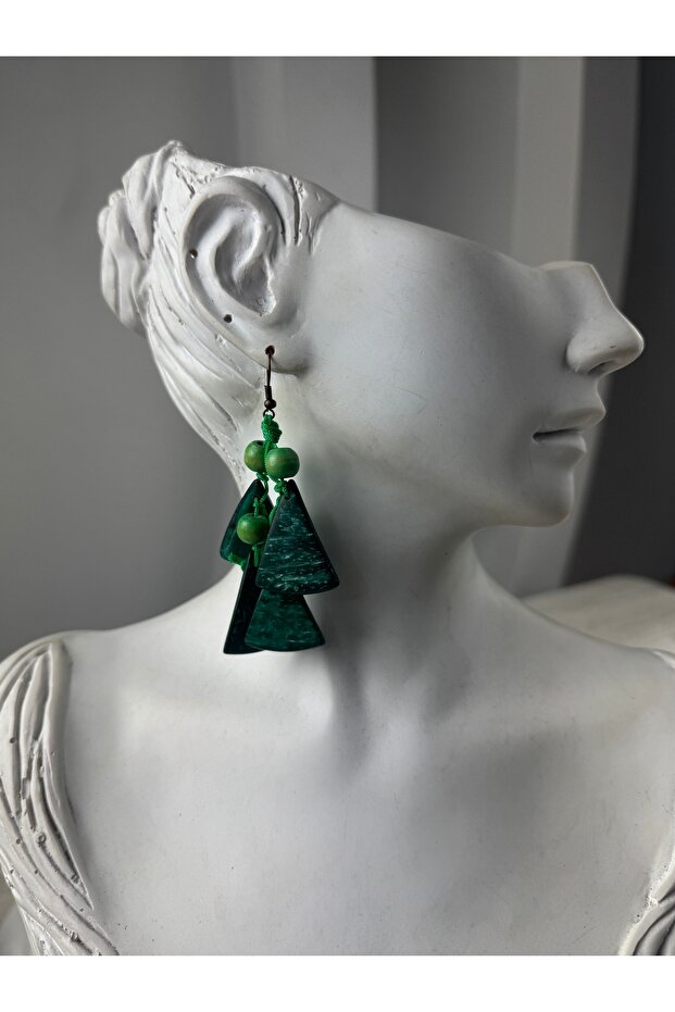 Yeşil Ahşap el yapımı küpe - 2