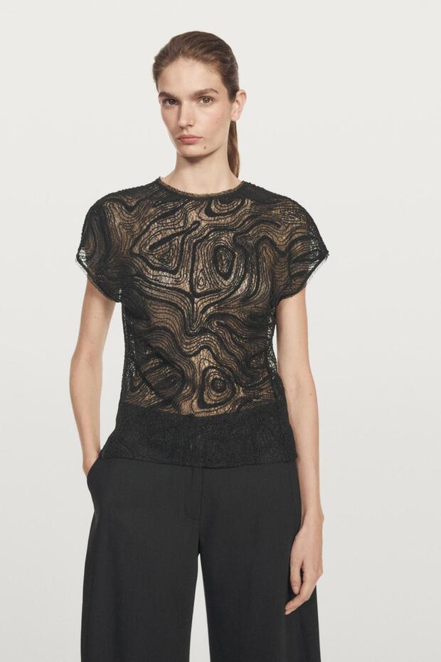 Yarı transparan işlemeli bluz - 1