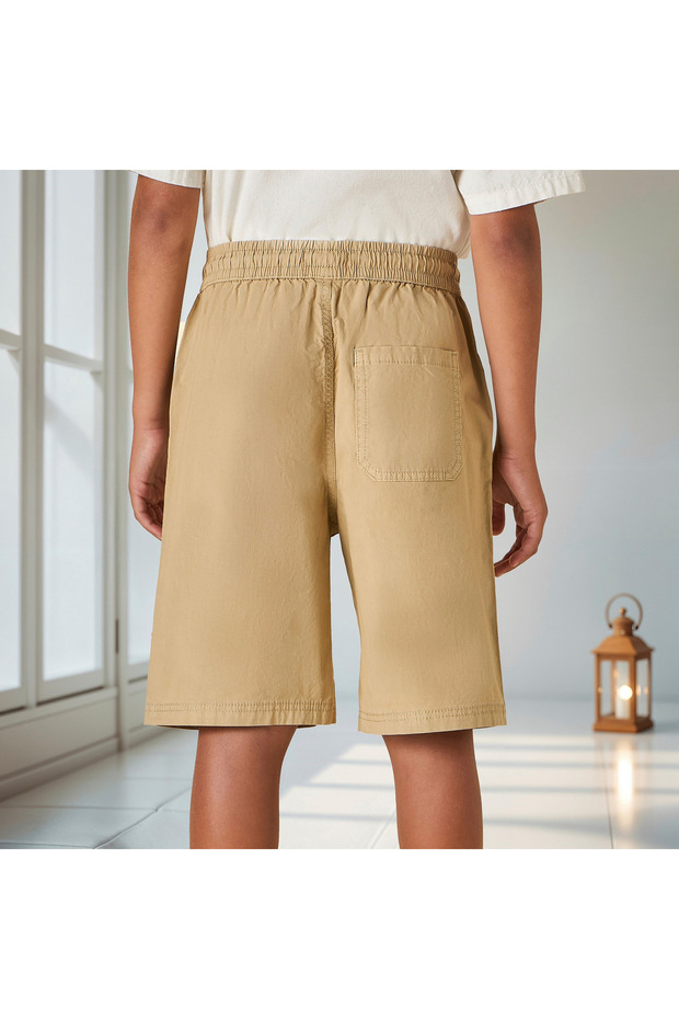Solid Cargo Shorts with Pockets and Drawstring Closure - 3