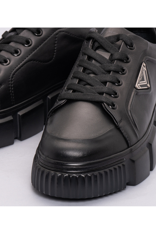 Erkek Kalın Tabanlı Deri Sneaker Siyah - 3