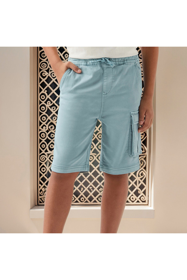 شورت كارجو سادة مع رباط للإغلاق - 1