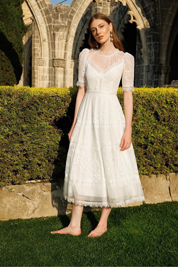 Dantel Elbise BEYAZ - 1