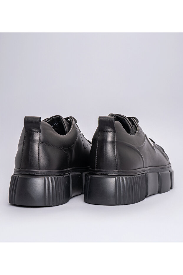 Erkek Kalın Tabanlı Deri Sneaker Siyah - 5