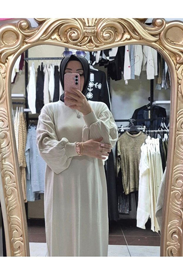 Balon kol triko elbise - 2