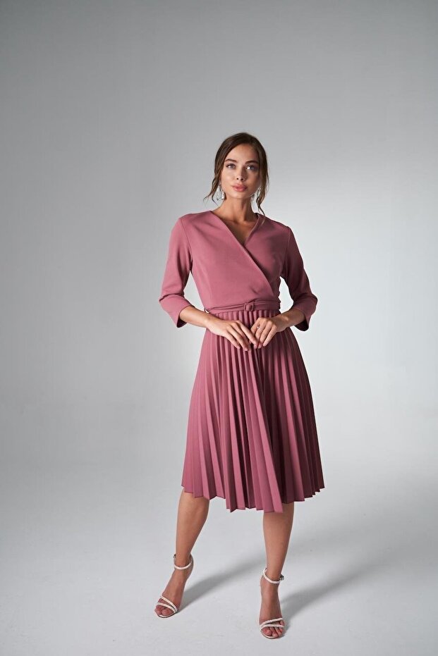 Piliseli Kruvaze Elbise PUDRA - 1