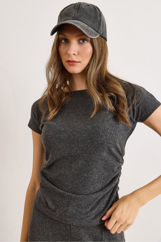Women's Smoked Side Ruched Detail Thessaloniki Soft Blouse Blz-19003151