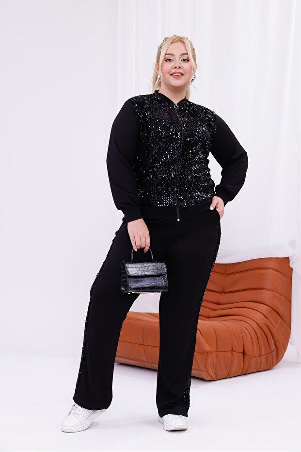 بدلة مطرزة بالترتر مقاس كبير - 7