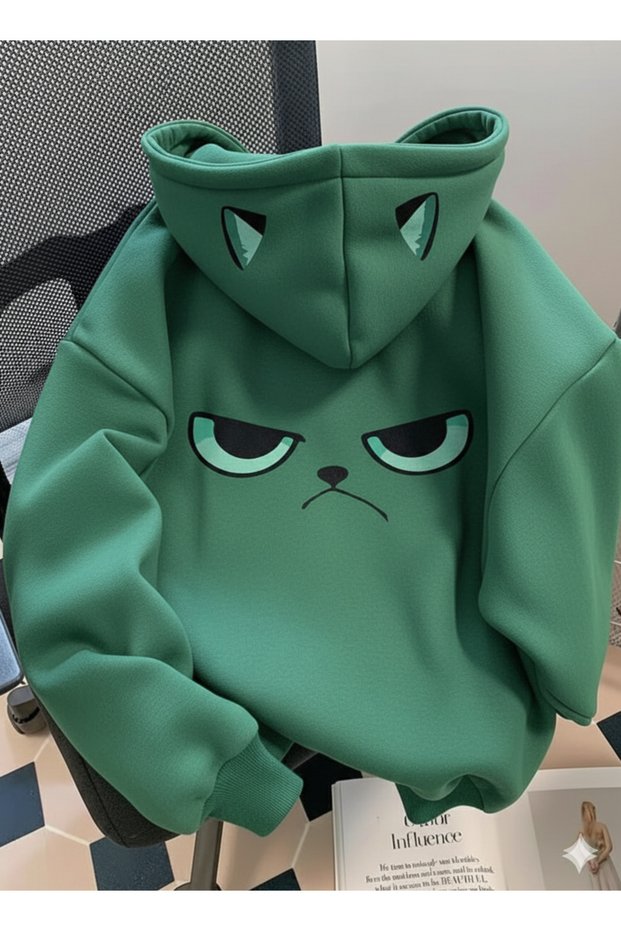 Women/Unisex Funny Angry Face Nefti Green Hoodie