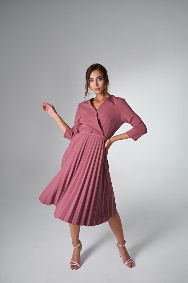 Piliseli Kruvaze Elbise PUDRA - 2