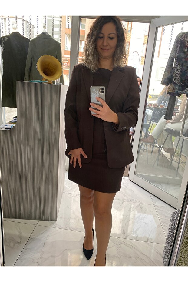 Acı kahve krep blazer ceket - 3