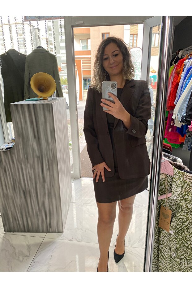 Acı kahve krep blazer ceket - 1