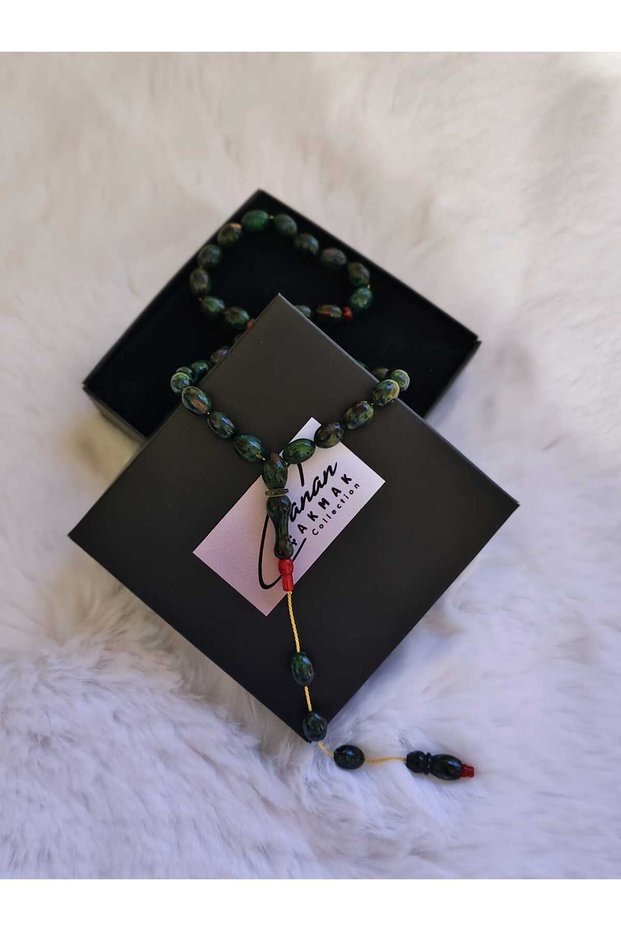 Green Black Color Beyzi Cut Powder Amber Prayer Beads