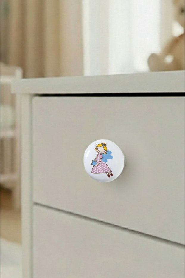 Porcelain Fairy Patterned Children's Room Furniture Handle Ceramic Drawer Cabinet Knob (50 mm Large Size)
