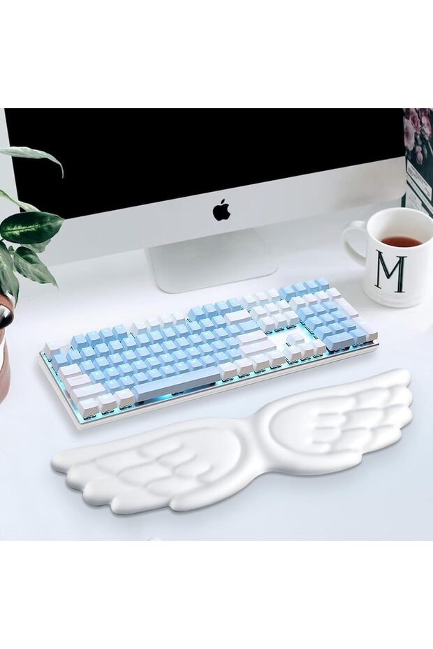 مجموعة لوحة ماوس إسفنجية ميموري فوم 3 في 1 مع مسند للمعصم ولوحة المفاتيح، تصميم كينج وينج، أبيض - 6