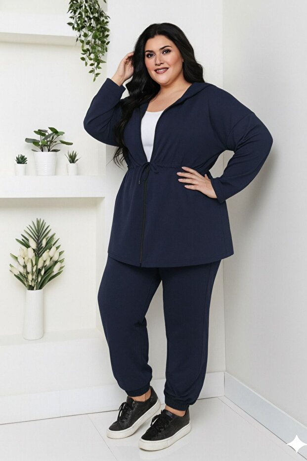 Plus Size Modal Fabric Premium Quality Trendy Tracksuit Set with Tunnel Waist