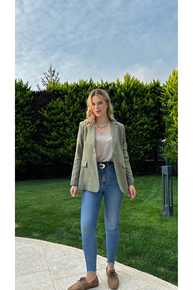 Yeşil süet blazer ceket - 3