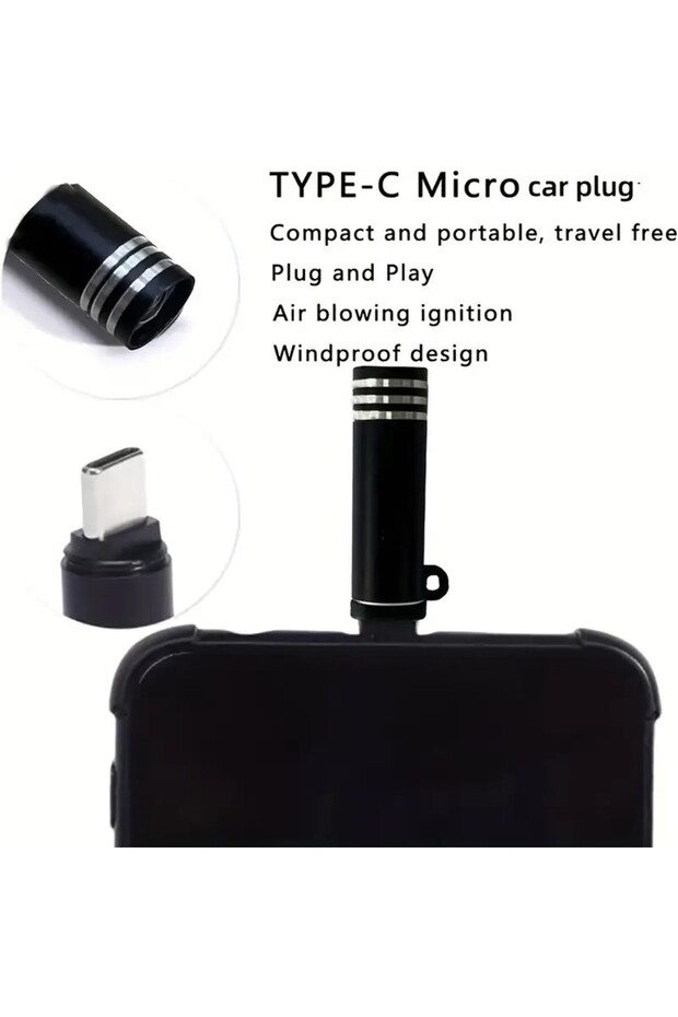Type-C Çakmak, Araç ve Akıllı Telefon Çakmak, Siyah - 7