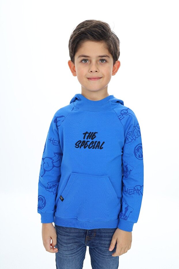 Cobalt Boys' Relax Fit Hooded Pocket Raglan Sleeve Printed Sweatshirt - 2 Thread